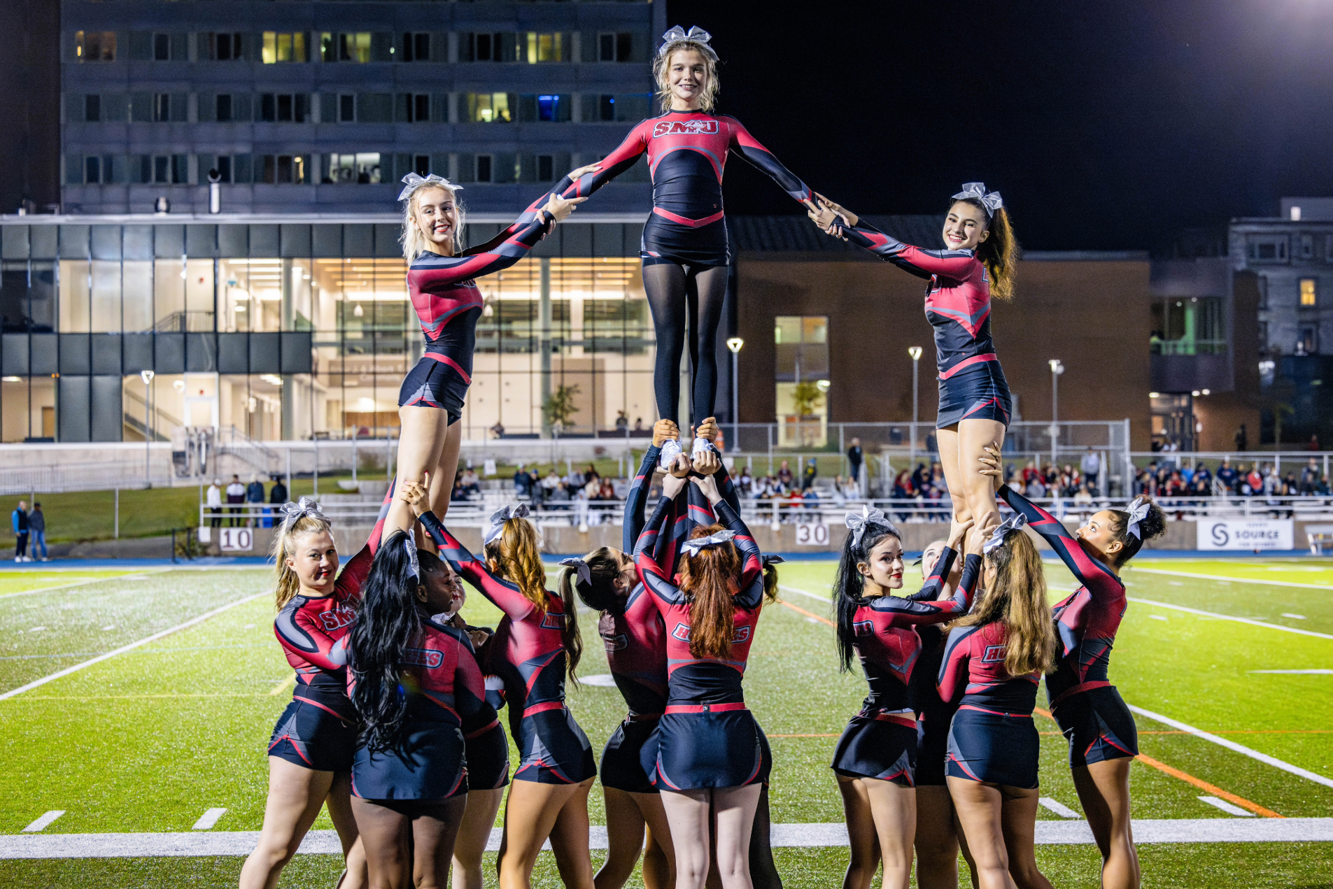 Cheerleaders on football field