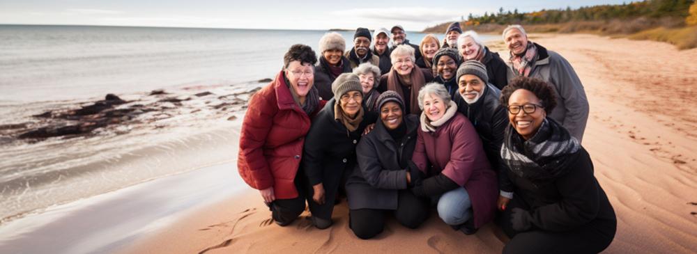 A group of seniors on the beach